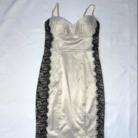 Guess White Satin and Black Lace Elegant Dress Size 6 - Picture 2 of 5